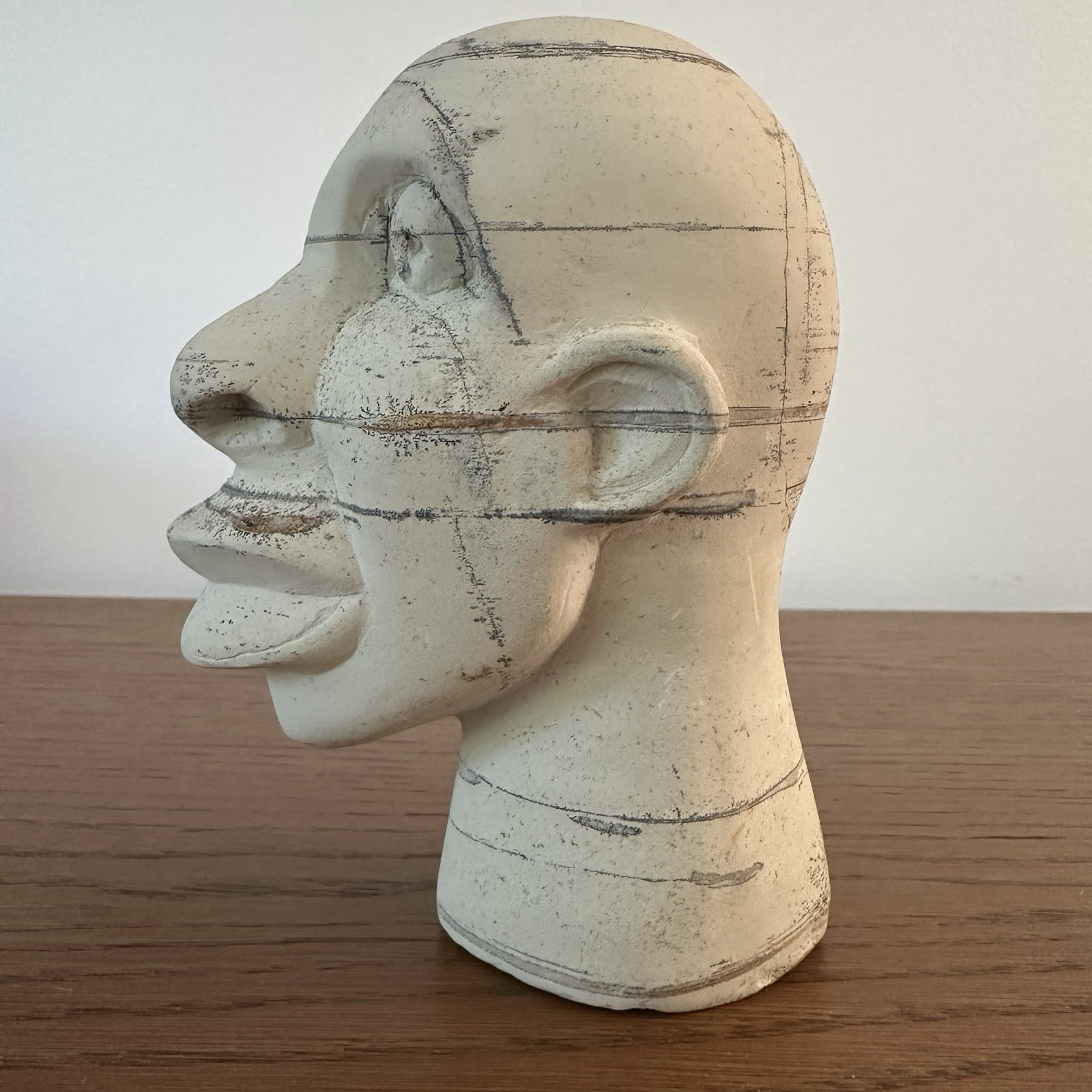 Vintage Sculpture African Man Bust Unsigned 6″ Painted Stone Art Head Statue