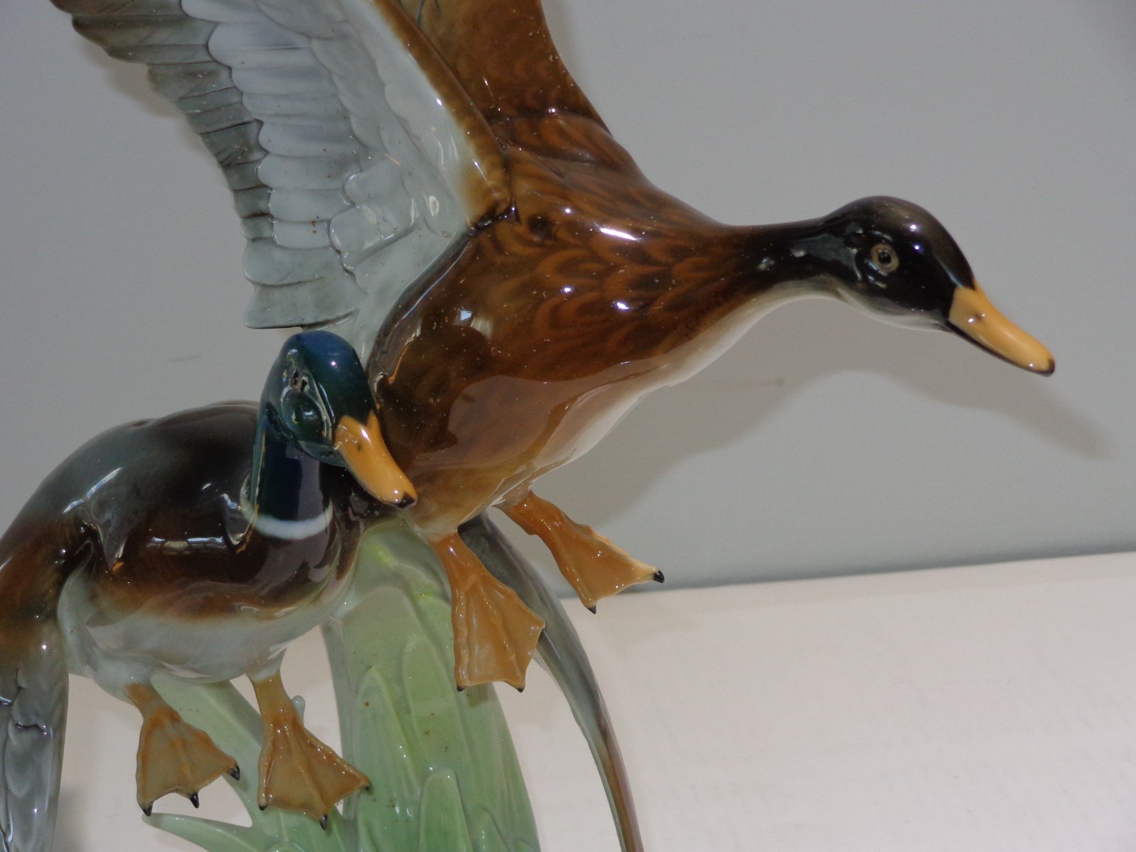 1960s Hutschenreuther Germany MALLARD DUCKS in FLIGHT Figurine by Achtziger