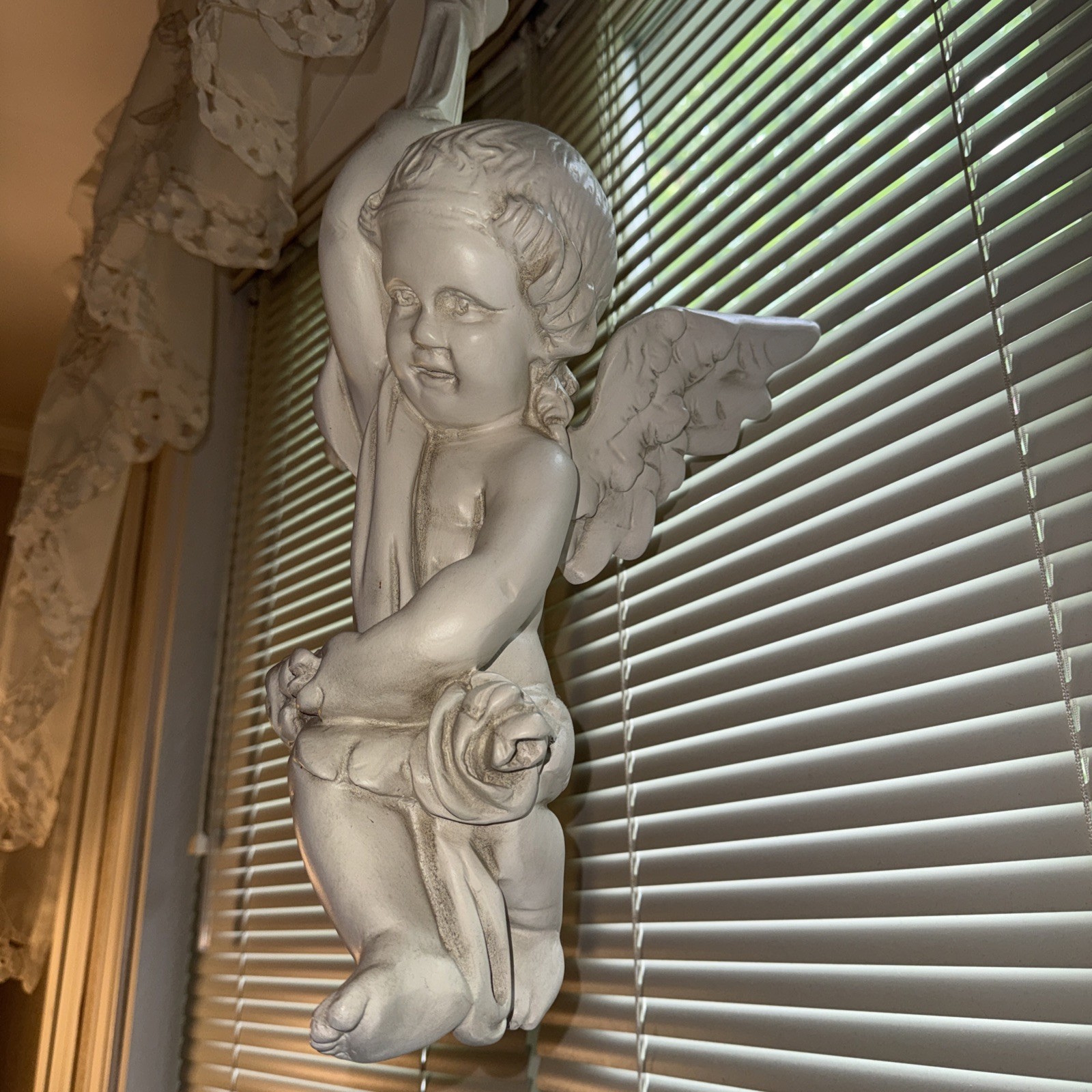 Vintage 26” Hanging Cherub Angel Wall Sculpture Resin Intact One Piece