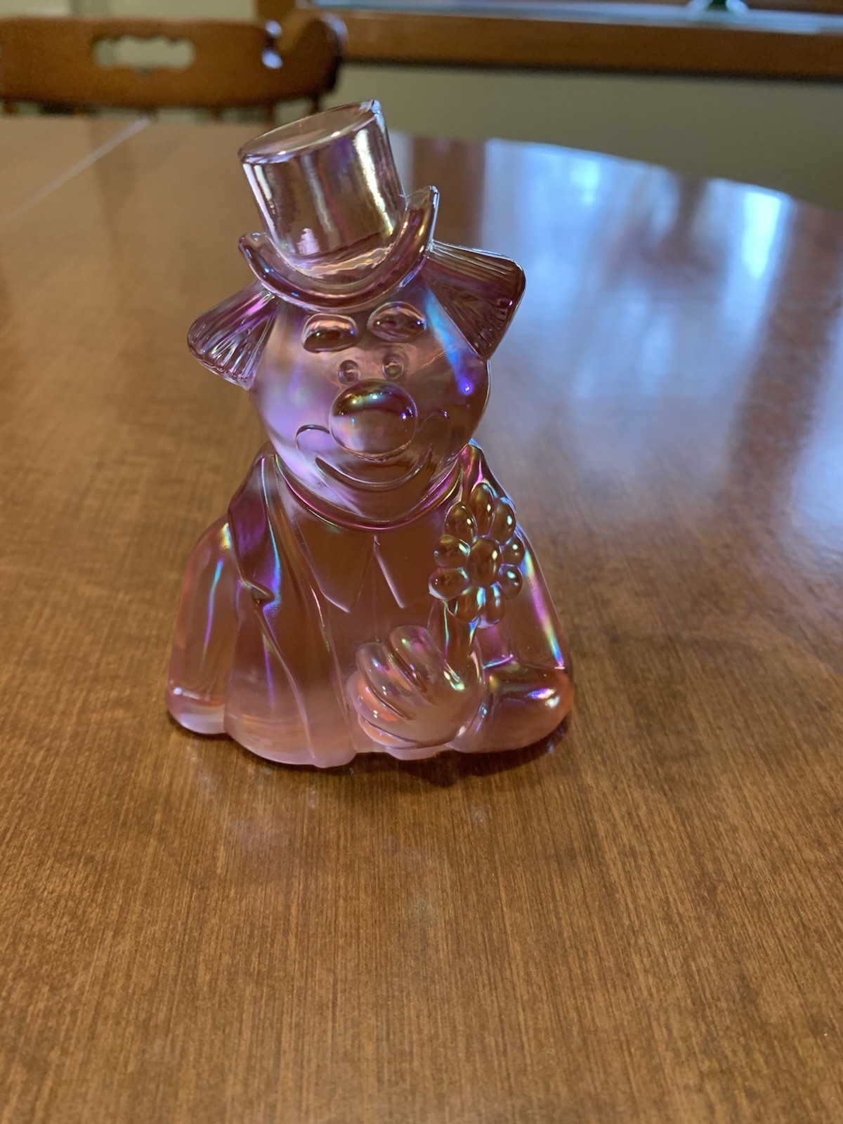 Vintage Fenton Art Glass Pink Carnival Glass Clown Paper Weight