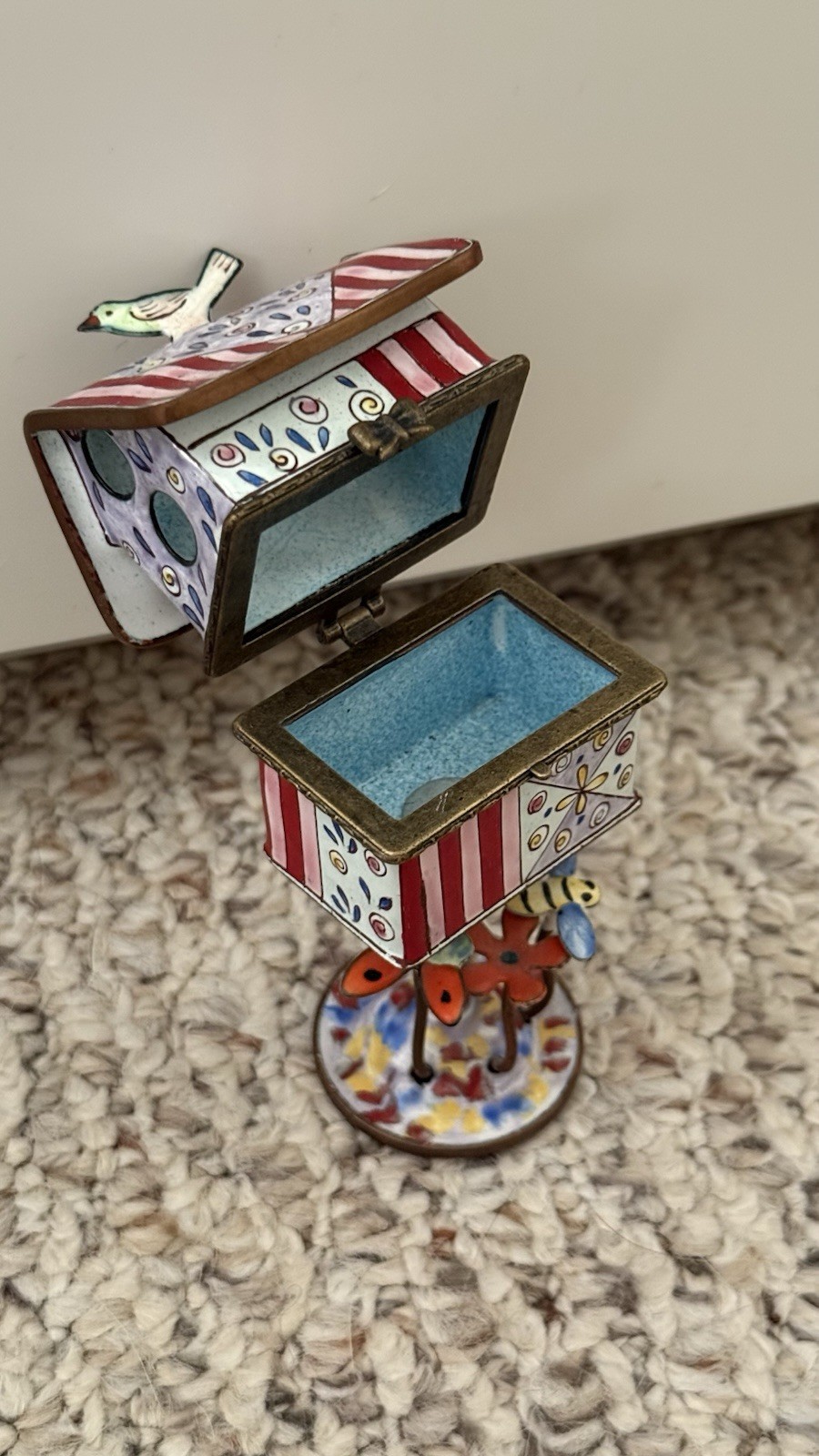 VTG Kelvin Chen Miniature Figure Handpainted Enamel Birdhouse Trinket Box #171