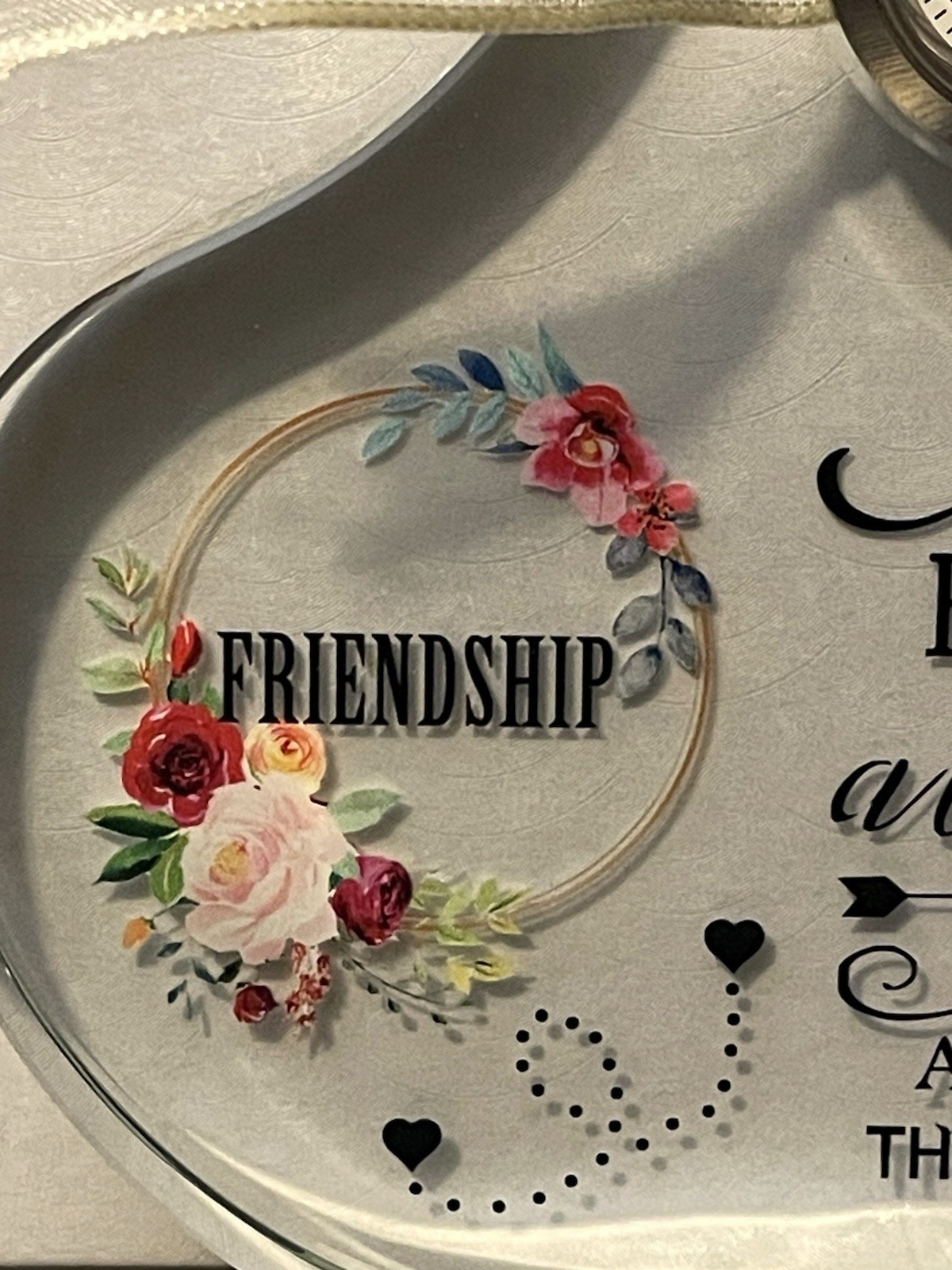 Crystal Glass Friendship Heart Floral With Clock Birthday Best Friends Sisters