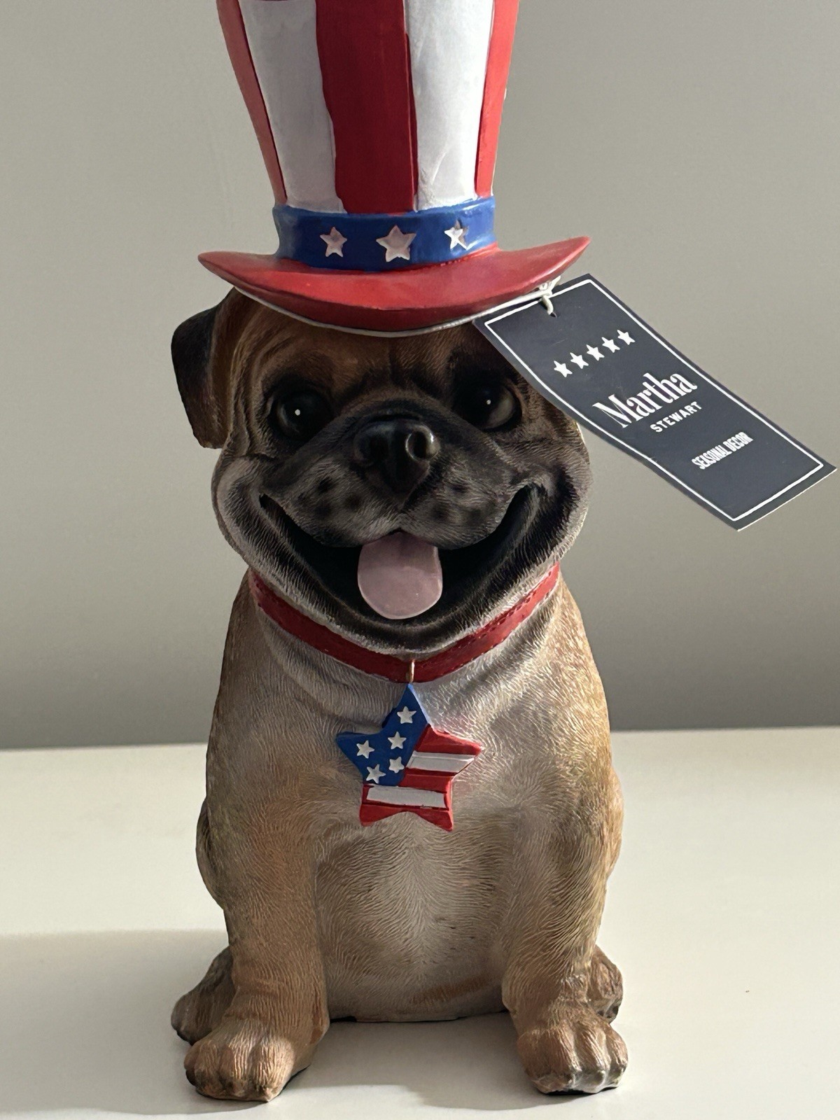 Martha Stewart Bull Dog Patriotic Statue 4 Th Of July 12” NWT America Top Hat