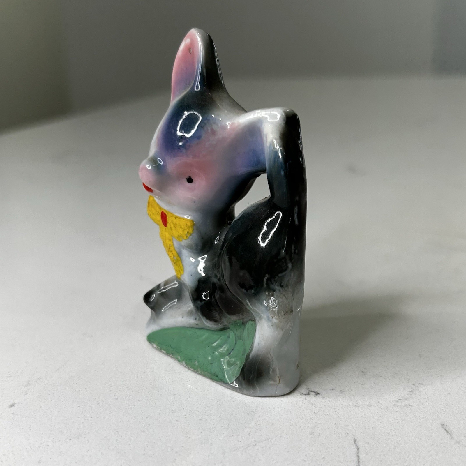 Vintage Mini Ceramic Fawn Figurine with Yellow Bow Made in Japan