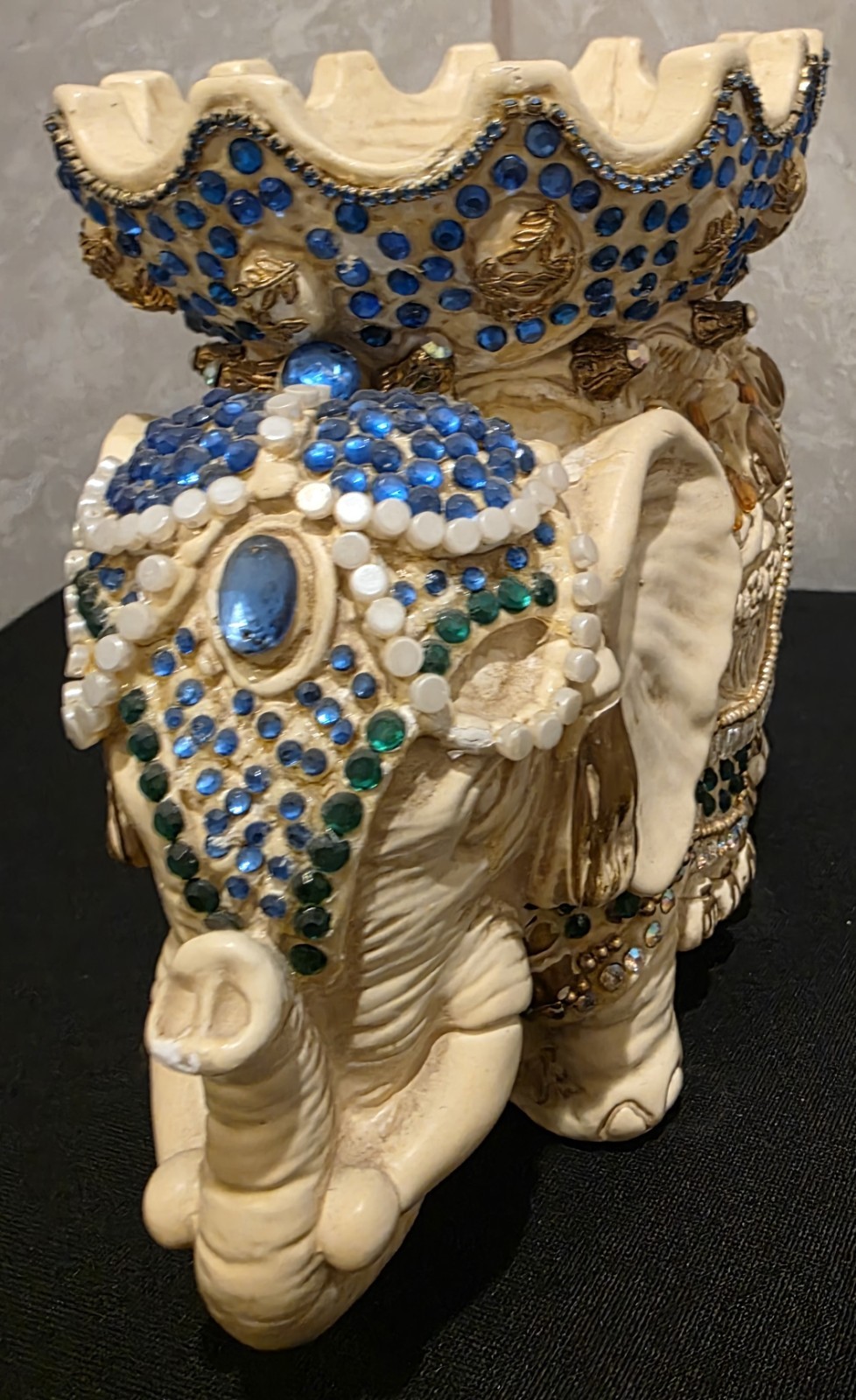 Ornate Jeweled Rhinestone Elephant Figurine Statue Gems Beaded Resin 9.5 ” Tall