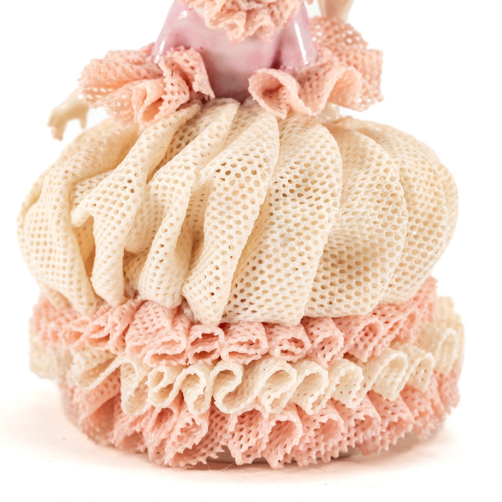 VTG MZ Irish Dresden Pink & White Porcelain Lace Figurine by Muller Volkstedt