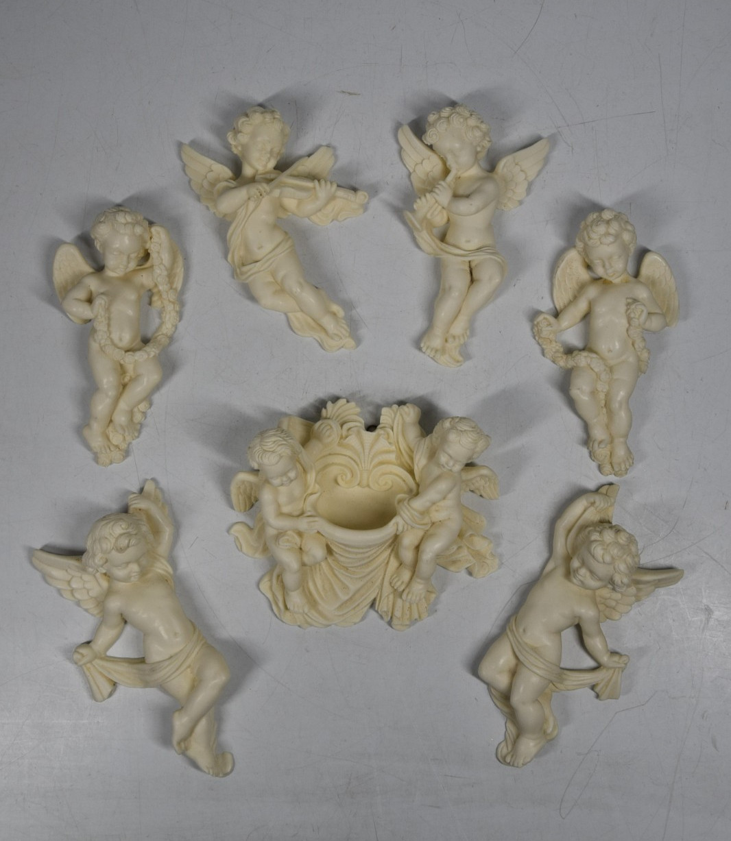 7 Vintage A Santini Angels Cherubs Flying Music Wall Pocket Hanging Decor Italy