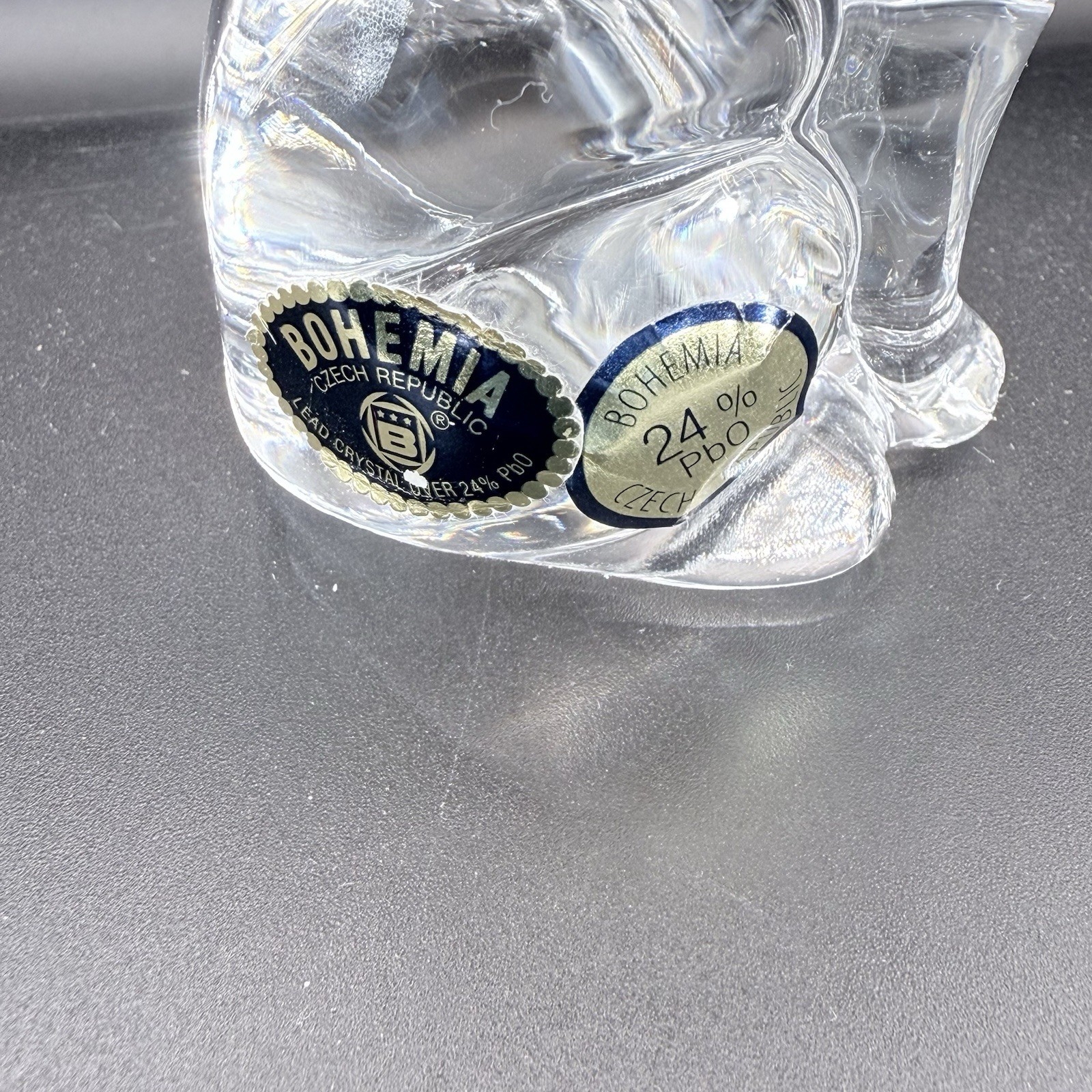 Bohemia Lead Crystal Cat Figurine 24% Pbo Czech Republic 3.5” Clear Glass