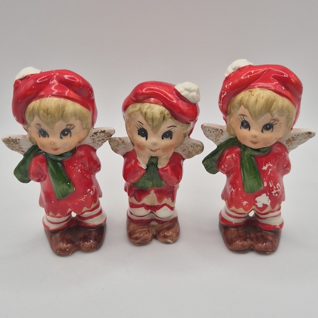 VTG 50s Lefton Christmas Candy Cane Kitschy Pixie Kid Child Angel Glitter Wings