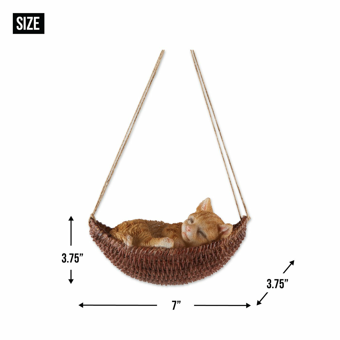 Brown Polyresin Whimsy Napping Cat On Hammock Figurine Indoor Outdoor Decor