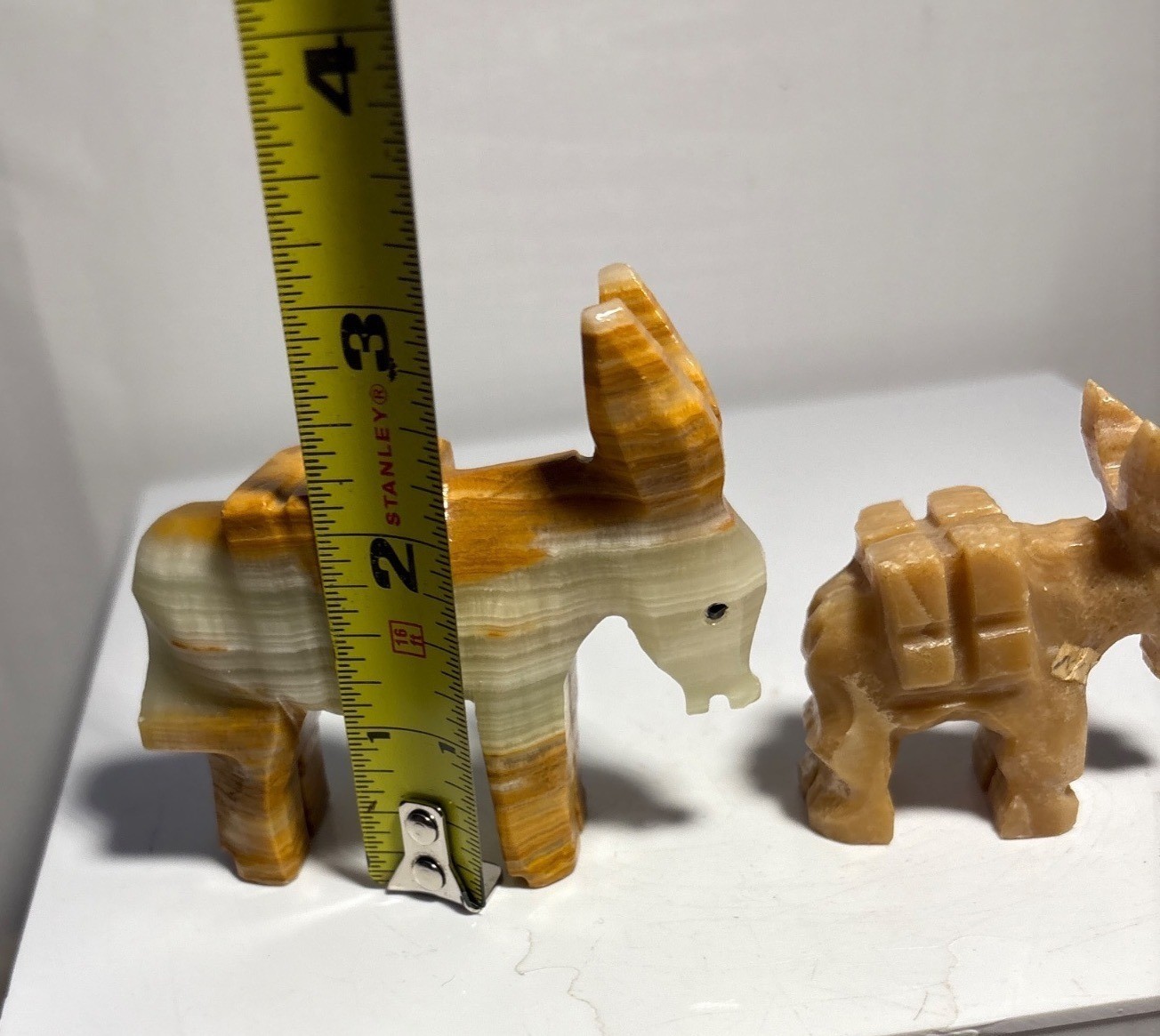 Carved Onyx Donkey Burro Figurines Set Of 2 Orange Beige Striped Vintage