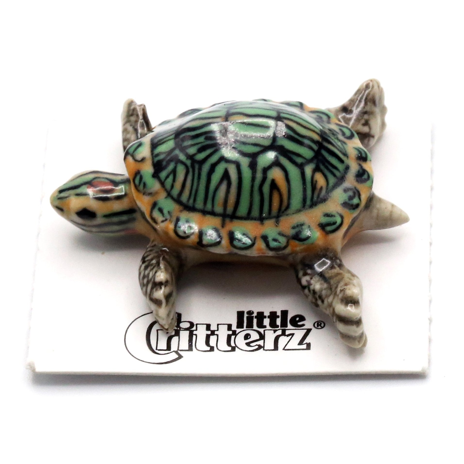 Little Critterz Turtle – Red Eared Slider “Bask” – Miniature Porcelain Figurine
