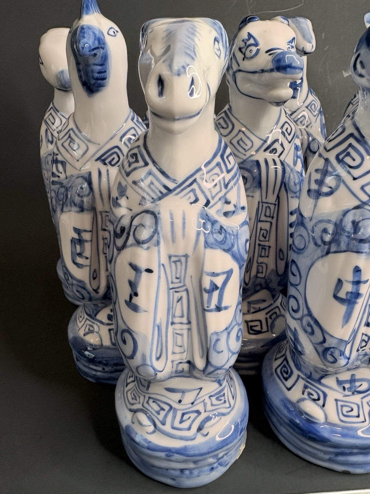 Vintage Porcelain Chinese Zodiac Statues By Andrea by Sadek Blue and White Set