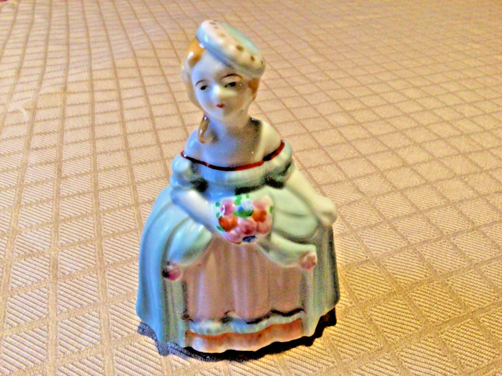 3 Porcelain Figurine Woman W/ Flowers 4 1/8” Tall Vintage Occupied Japan.