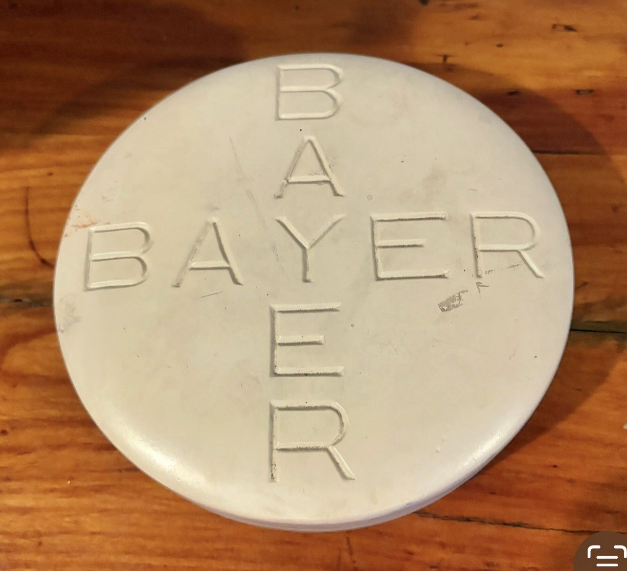 Jumbo Bayer Aspirin Tablet Sculpture Once as a Prop or Display, (7″ dia.)