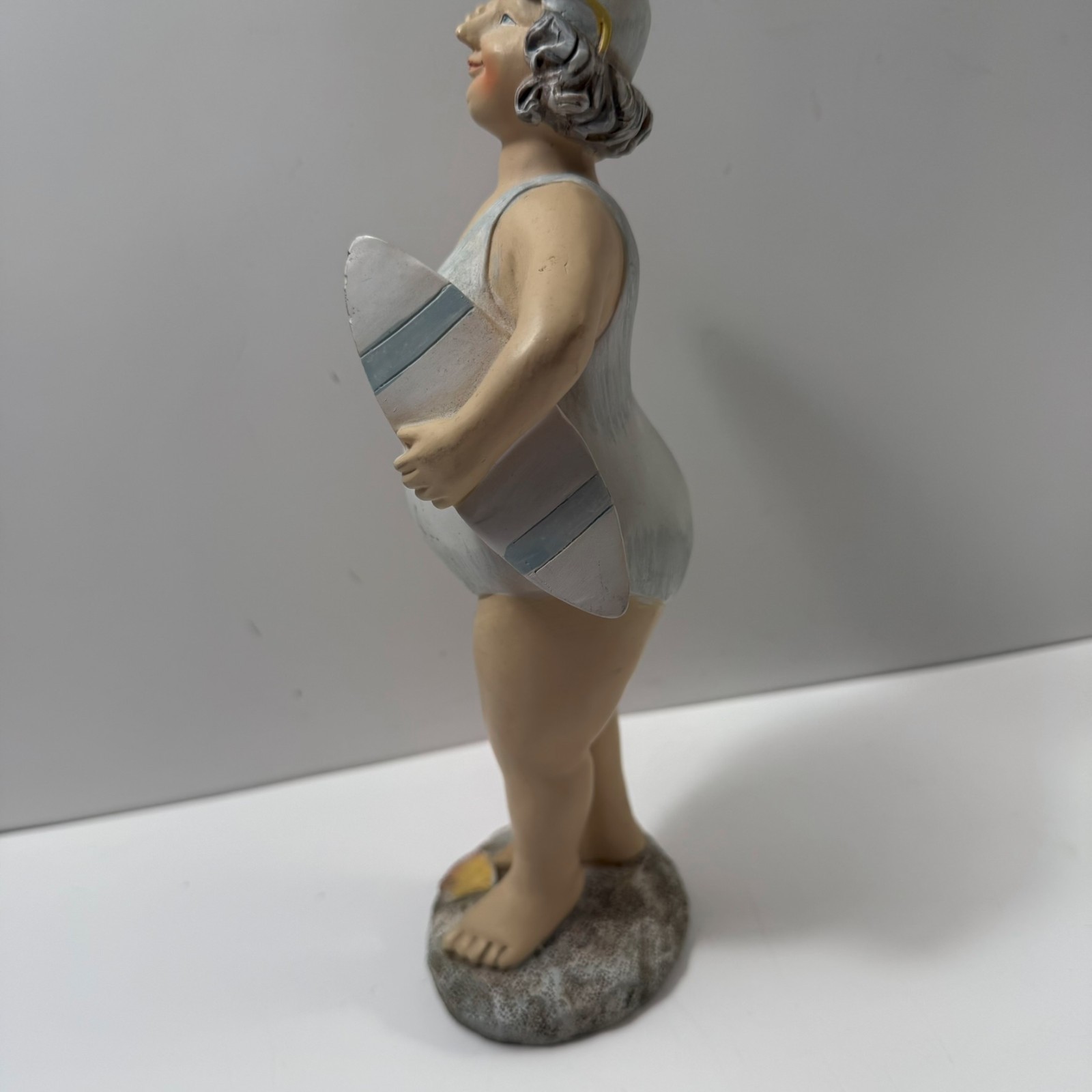Retro Bathing Beauty Chubby Lady Figurine Polyresin Beach Decor 9″ Tall