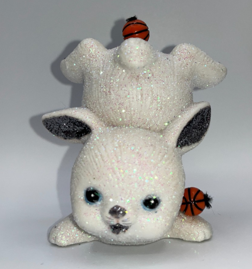 Vintage Ceramic Bunny Friend of Bugs Basketball Themed OOAK Figure Tumbling Cute