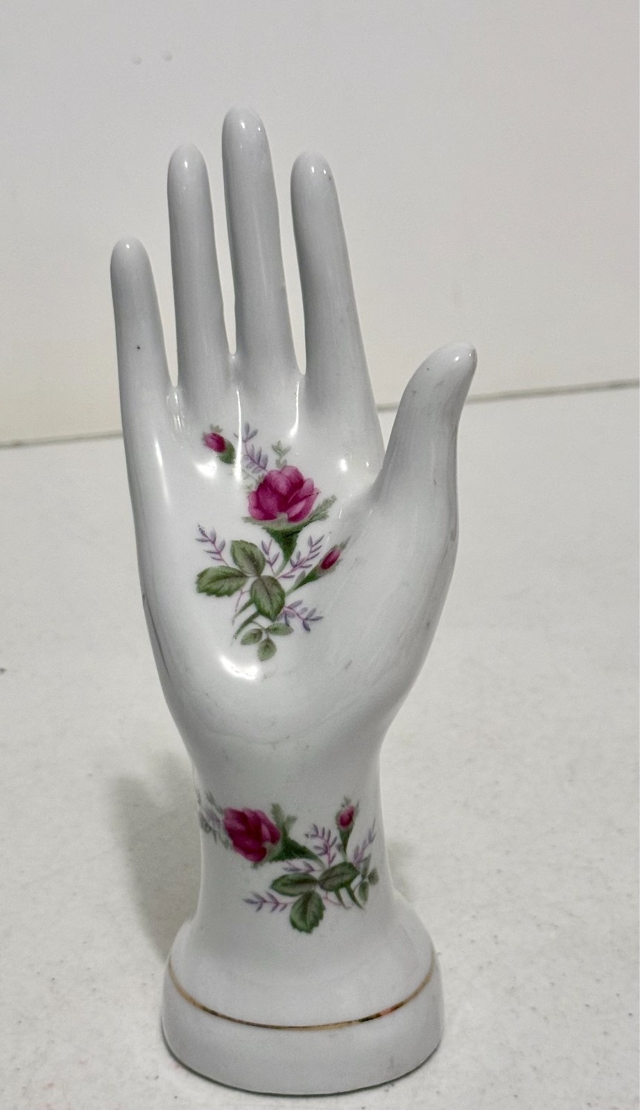 Vtg Porcelain Lady’s Hand Figurine Floral Rose Chic Vanity Jewelry Stand 8″