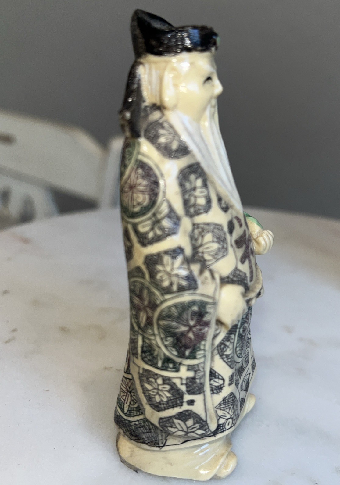 Vtg 3 Chinese CARVED 4” Resin Figurines Gods Of WEALTH, LONGEVITY & HAPPINESS