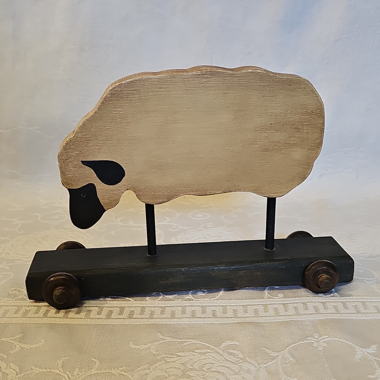 Wood Sheep Figurine on Rolling Base Farm Animals Decor 9 in