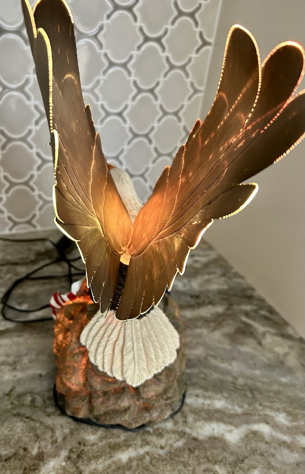 American Flag Bald Eagle w/ Light Up Wings 13.5” Tall Multi Color-1990’s