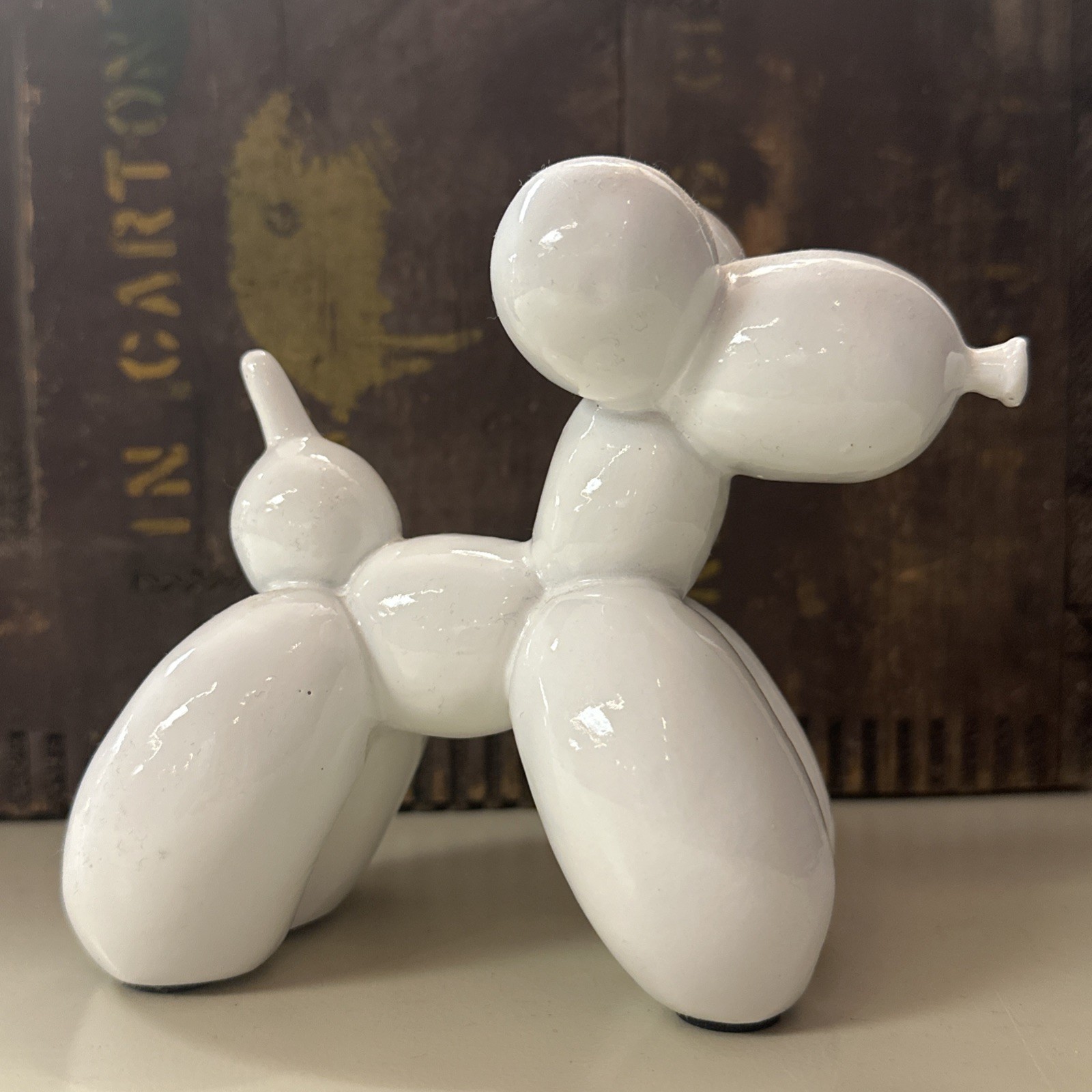 WHITE CERAMIC RESIN BALLOON DOG FIGURINE- 4.5″ x 6″