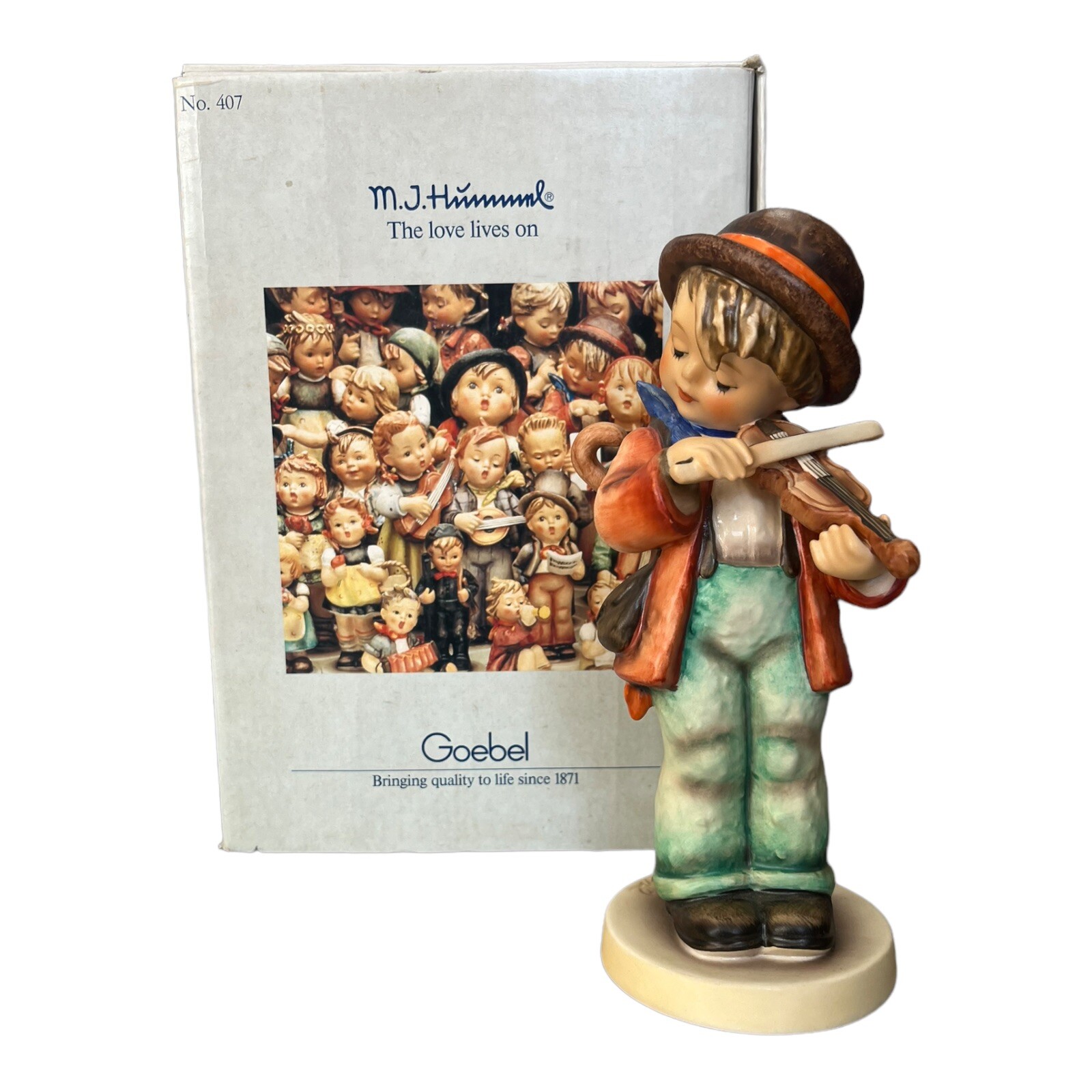 Goebel Hummel Germany Figurine Original Box LIttle Fiddler No. 407 19.5 cm 7-3/4