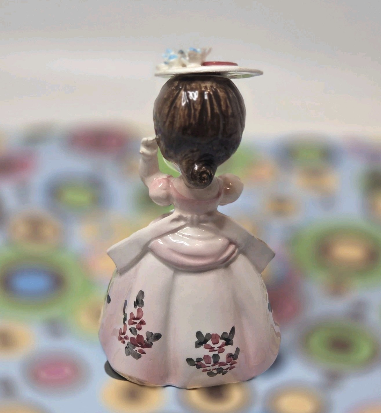 Vtg Lefton Girl Figurine Pink Dress Mirror Flower Hat Ceramic 1448 4.75″ READ