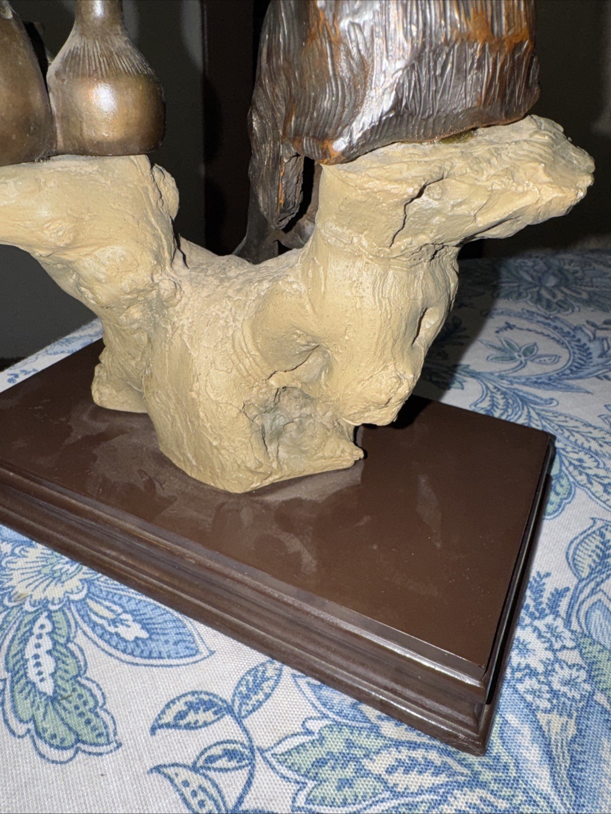 Vintage Bronze sculpture of a young girl who sits On a Tree Stump By-Gabriel