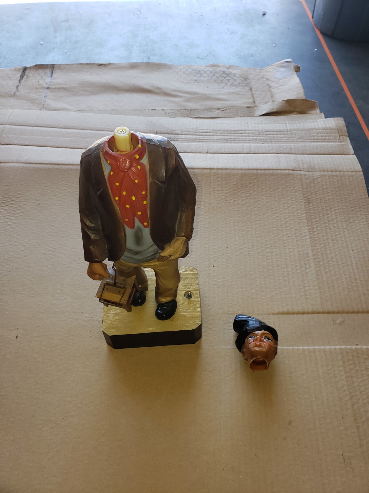 Broken Vintage German Hobo figurine with Lantern 13.5in resin Lantern Lights up