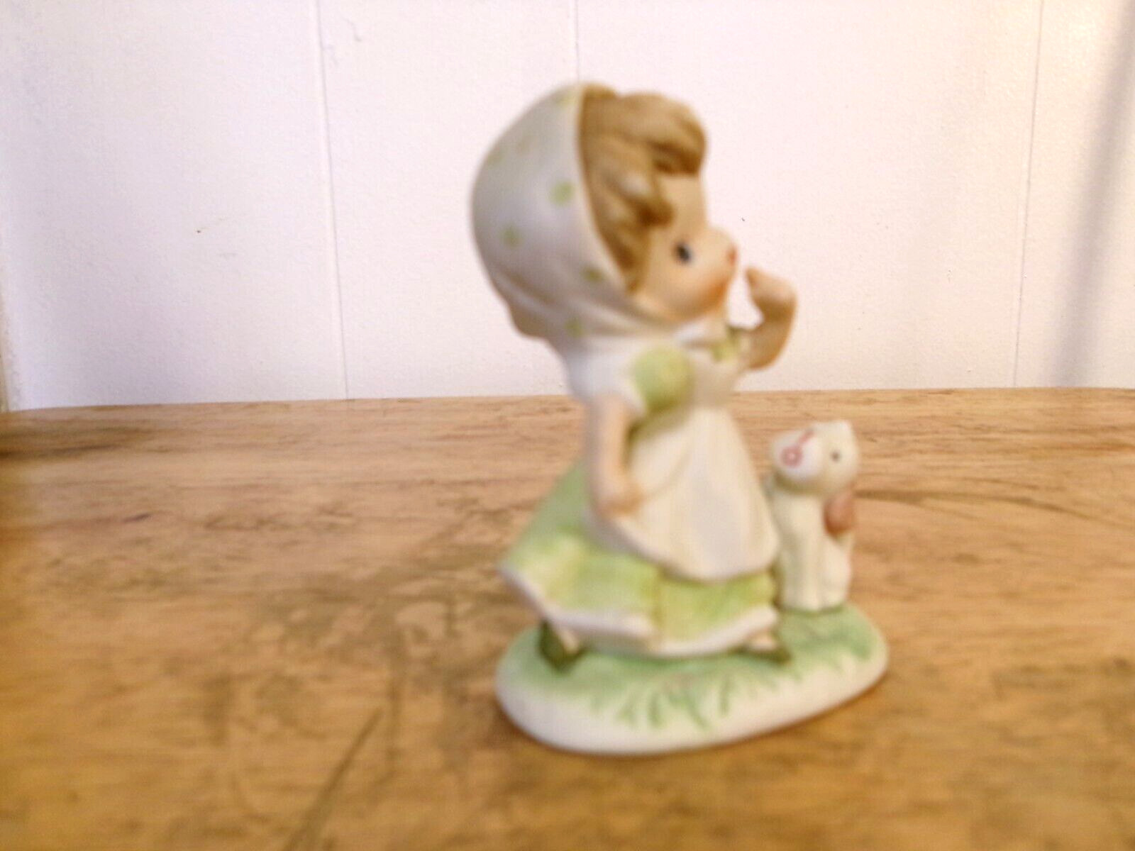 Vintage Homco Girl With Puppy Dog Sweet 3″ Porcelain Figurine Green
