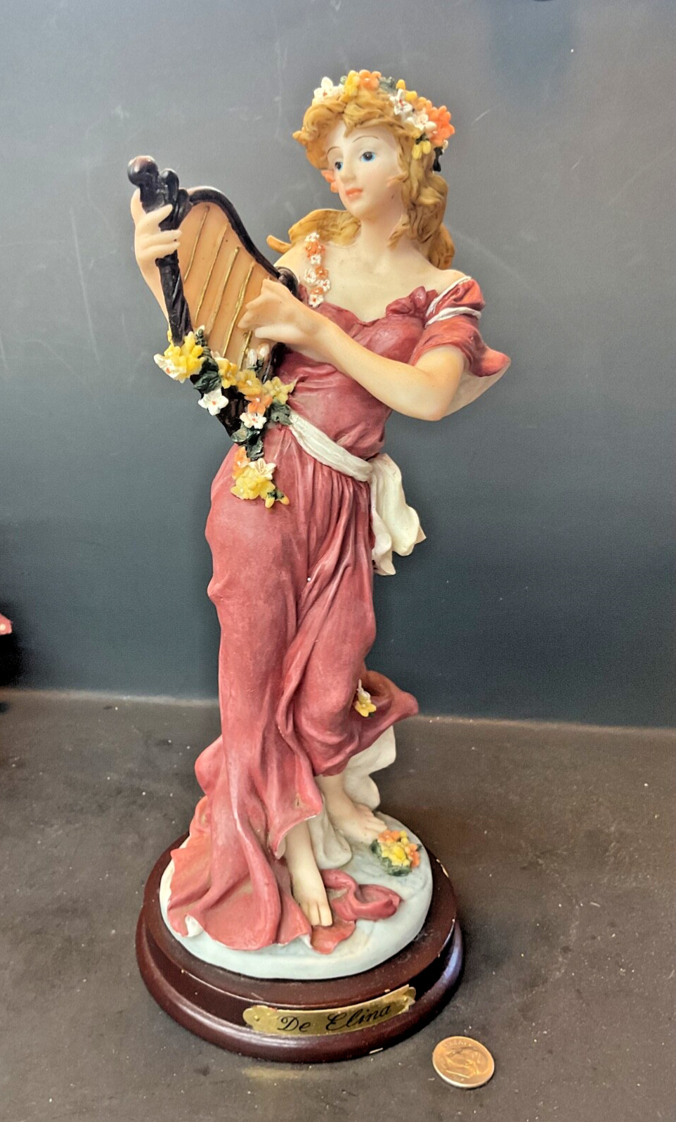 Victorian Lady Figurine De Elina By Turtle King Corp 10” T Lady with Harp