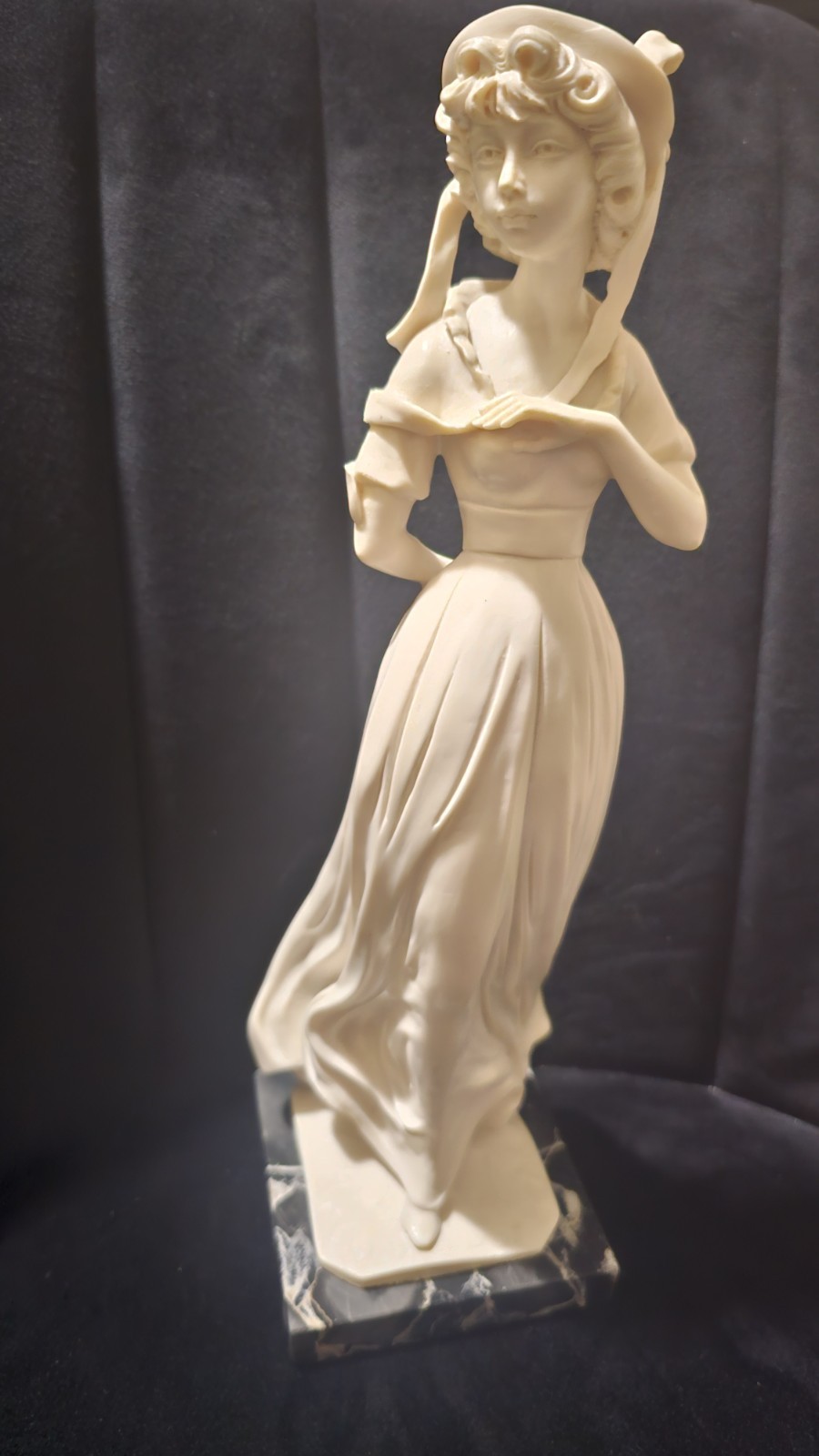 Sculptor A. Santini Classic Woman Figurine Sculpture, White/Gray Marble Base