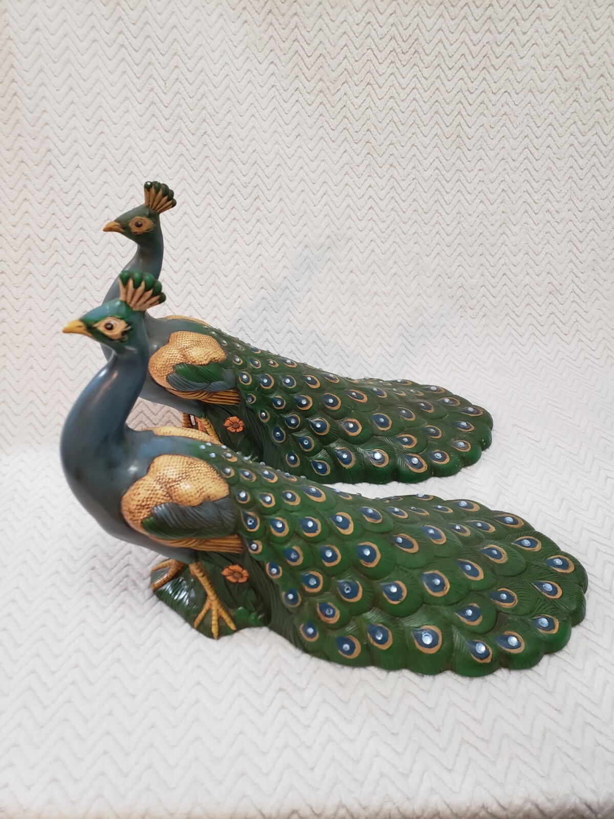 Lot Of 2 Holland Mold Peacock Hand Painted Ceramic Standing Non Lighted Decor