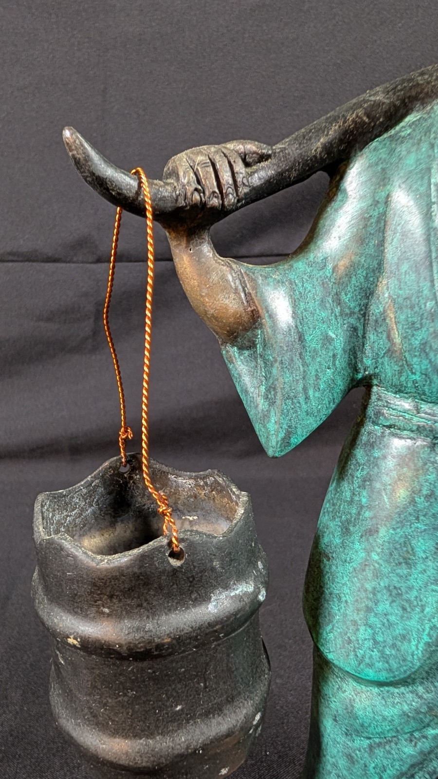 Vintage Mid-Century Chinese bronze water carrier sculptures a water bearer