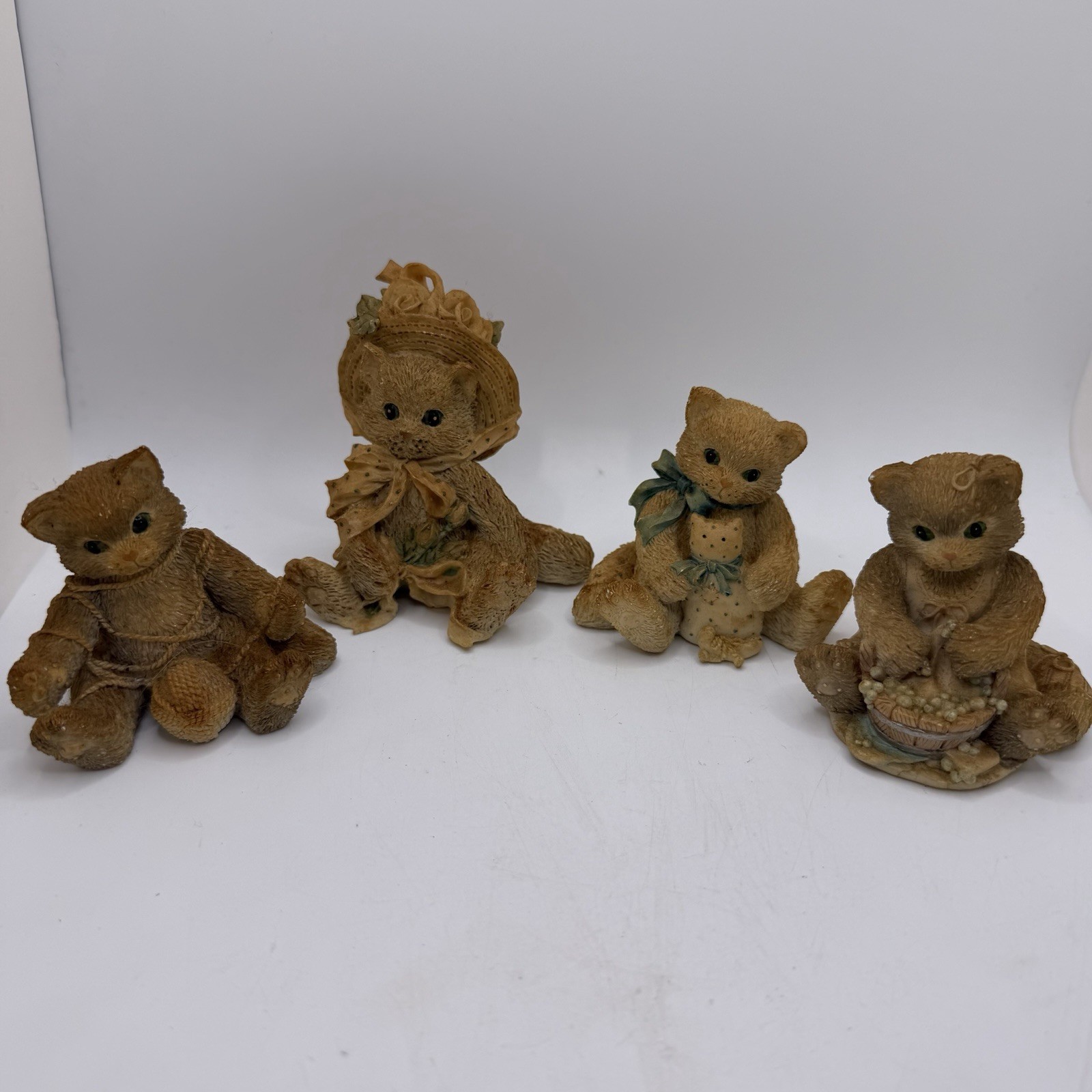 Lot of 4 Enesco Priscilla Hillman Calico Kittens Cats Figurines Cottagecore