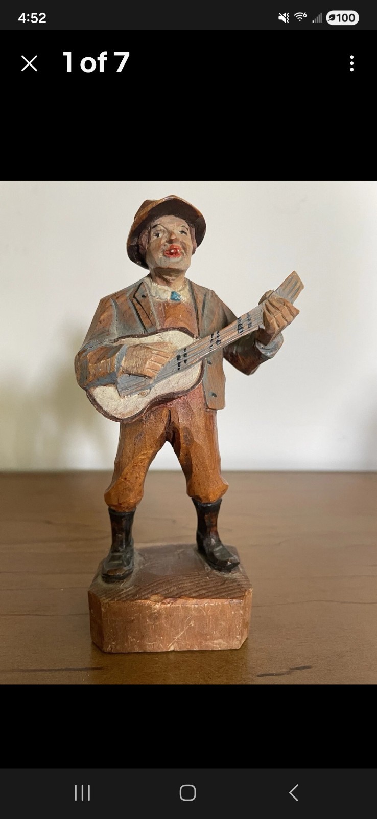 Italian Anri wooden hand-carved man playing guitar figurine