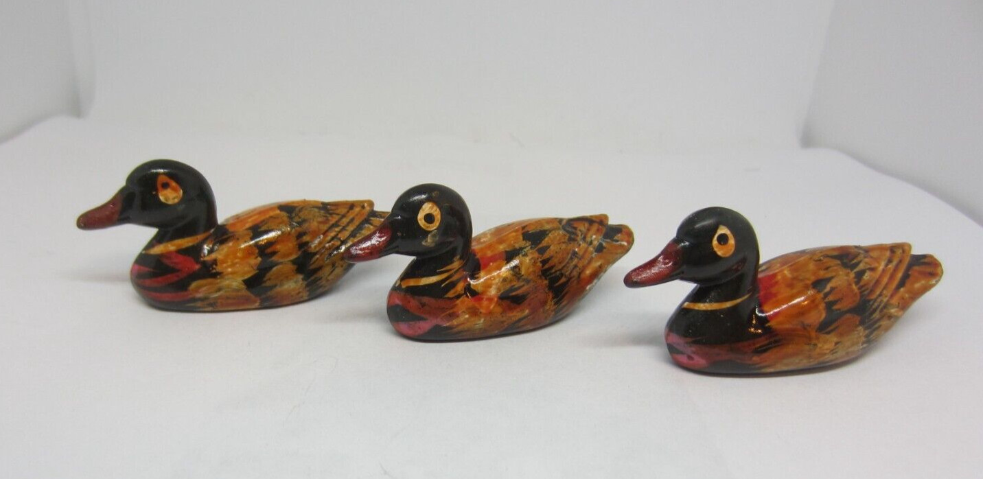3 Small Painted Duck Figurine Sculptures Waterfowl Glossy Figurines