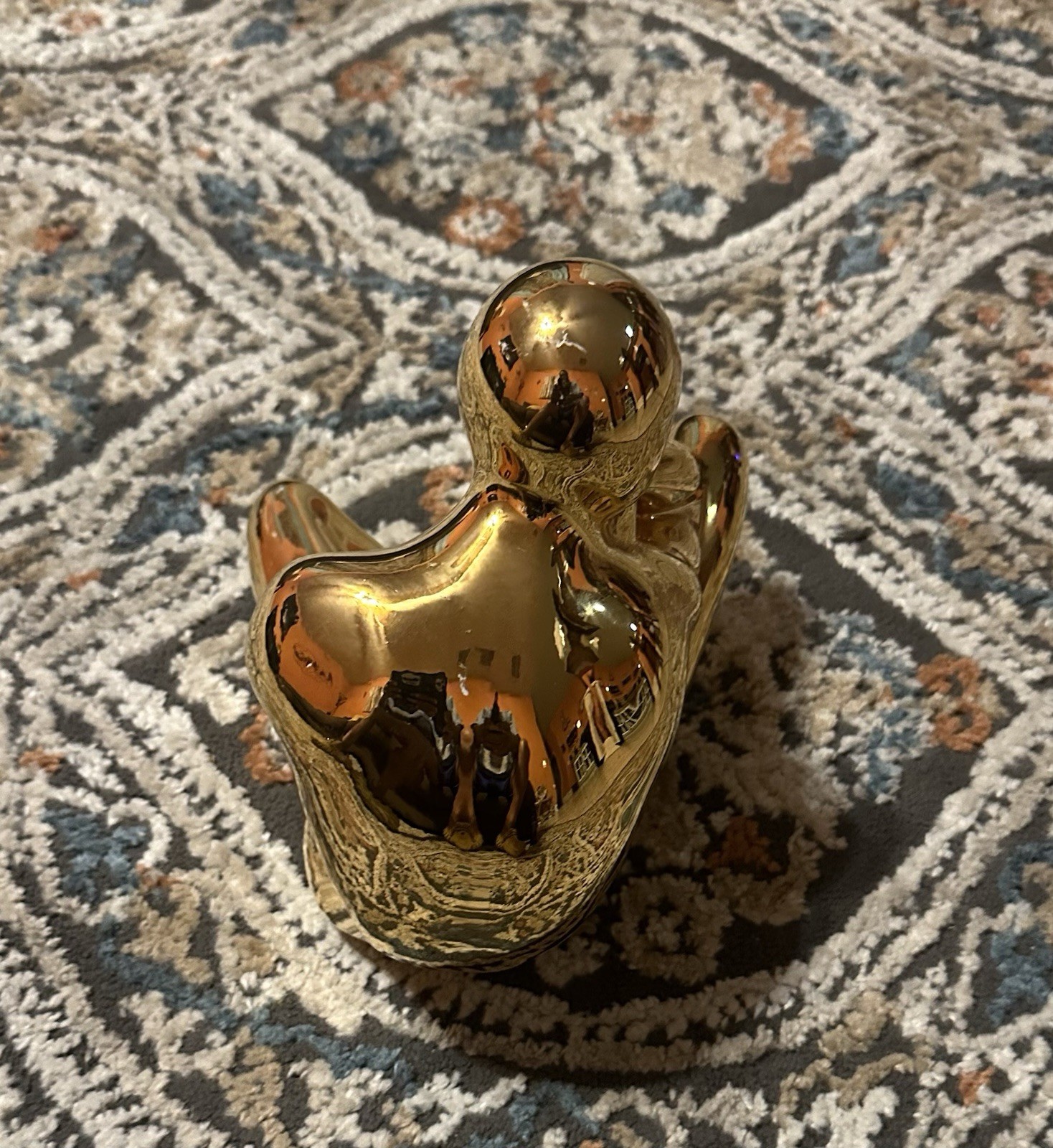 JARU Gold Plated Ceramic Nude Male Thinker Statue 1981 Original Stickers