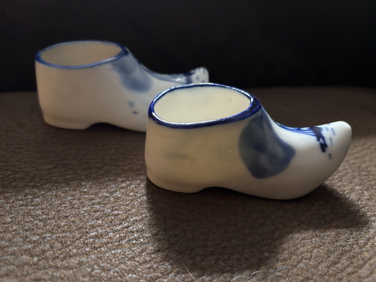 Vintage Pair 3-1/2” Hand Painted Blue Holland Clogs – Sail Boat Theme