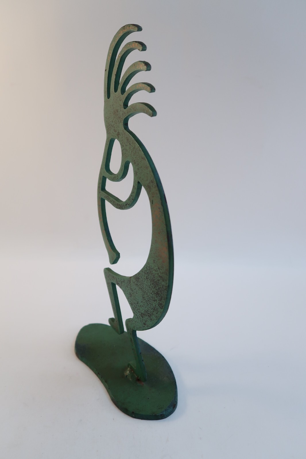 Large 12″ Statue Figurine Green Colored Metal Material African Man Playing Horn