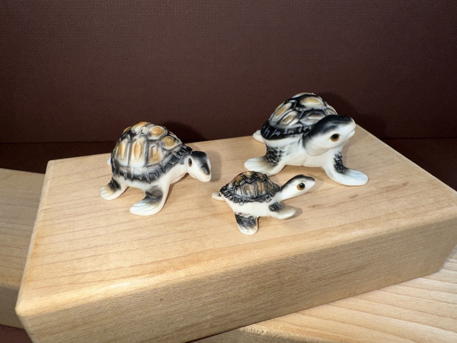 ✨Vintage SEA TURTLE TRIO bone china with stickers, matte finish, textured shell