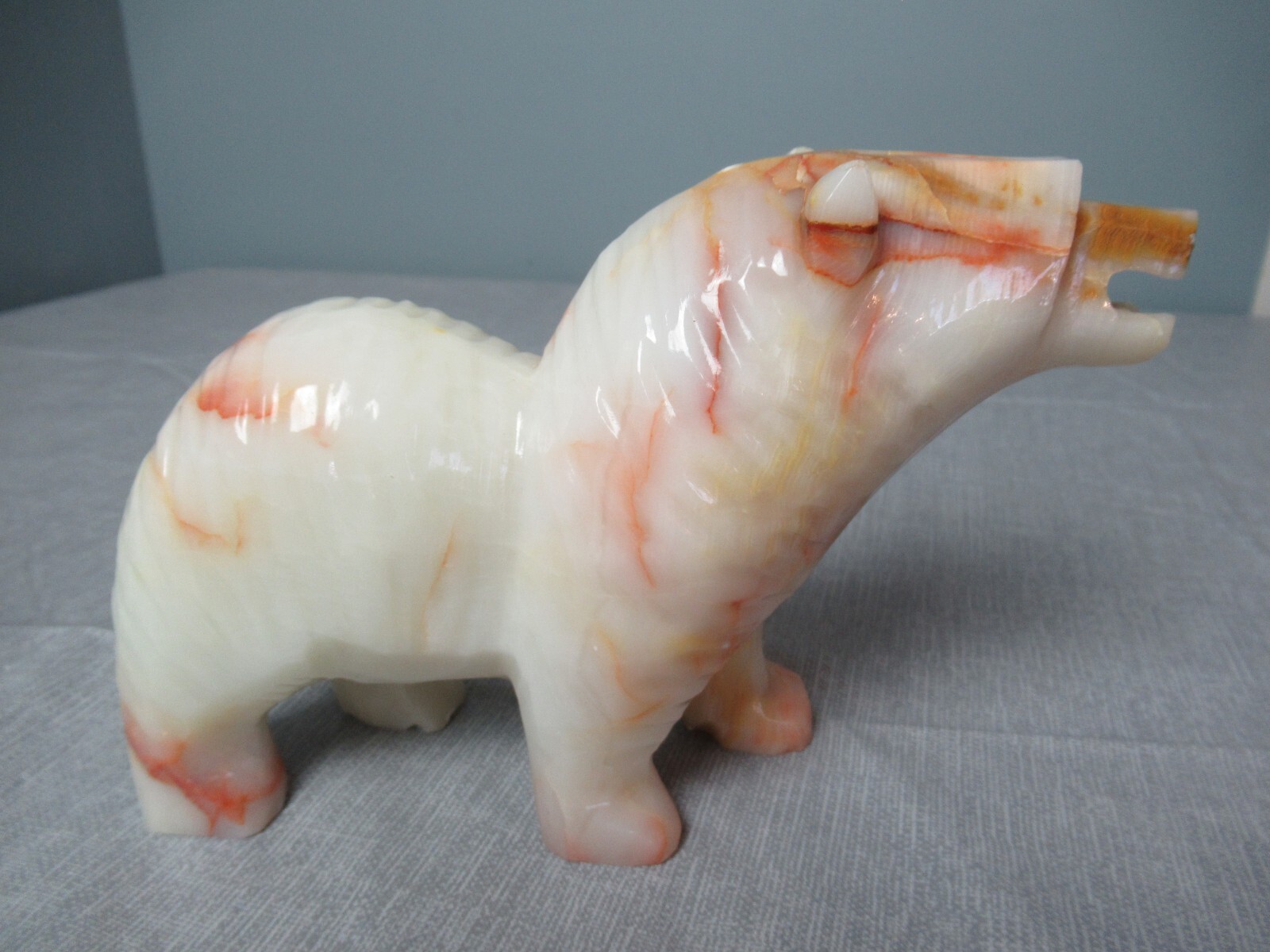 Vintage Hand Carved Marble Onyx Bear Figurine – Multi Colors – b5 sb