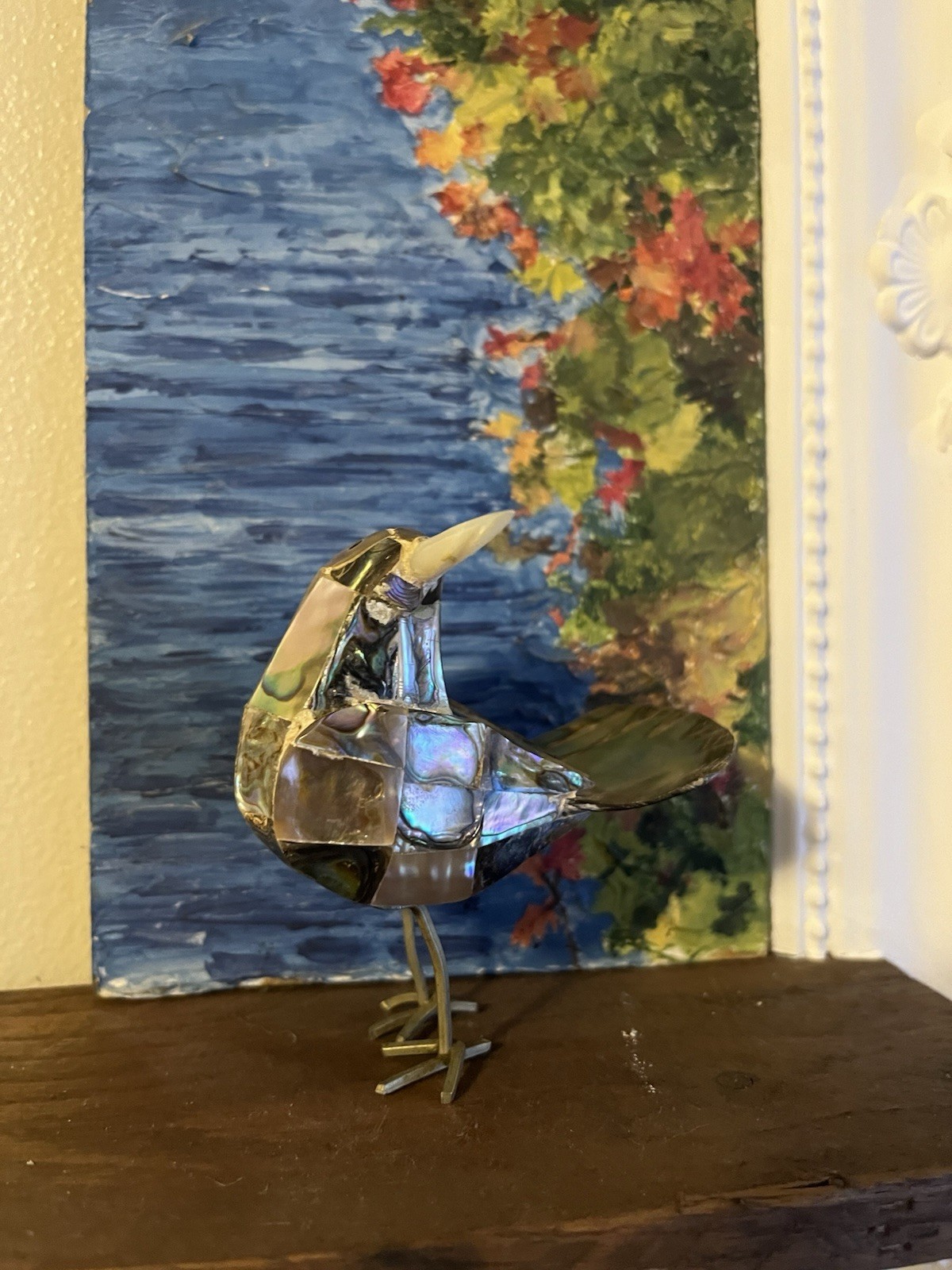 Vintage Hand Made Abalone Shell Sparrow Sculpture Fine Art Decor