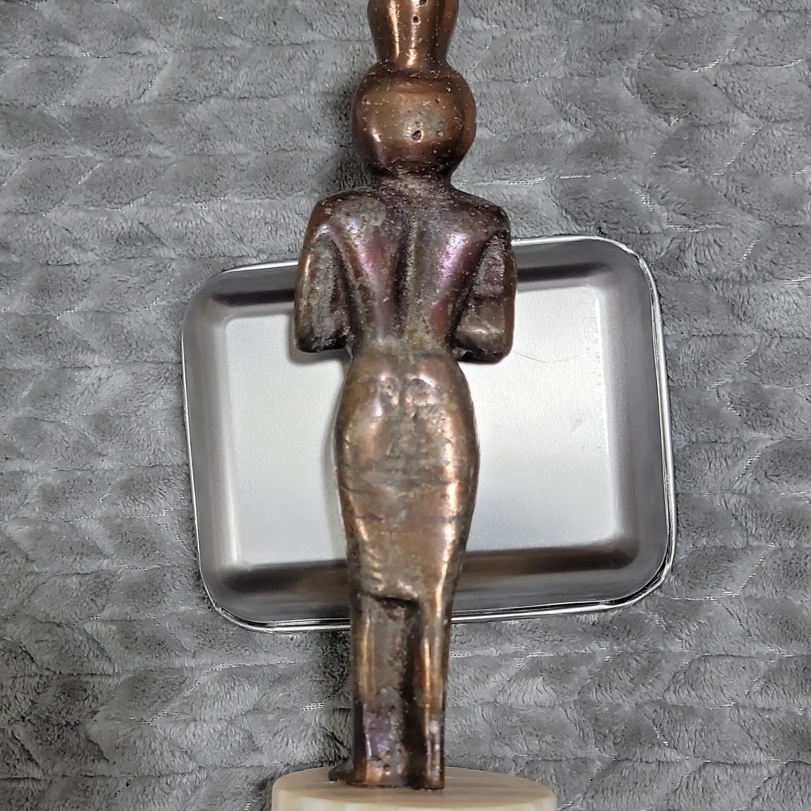 3pc Lot Egyptian Pharaoh Metal Figurines on Stone Bases, Antique Striped