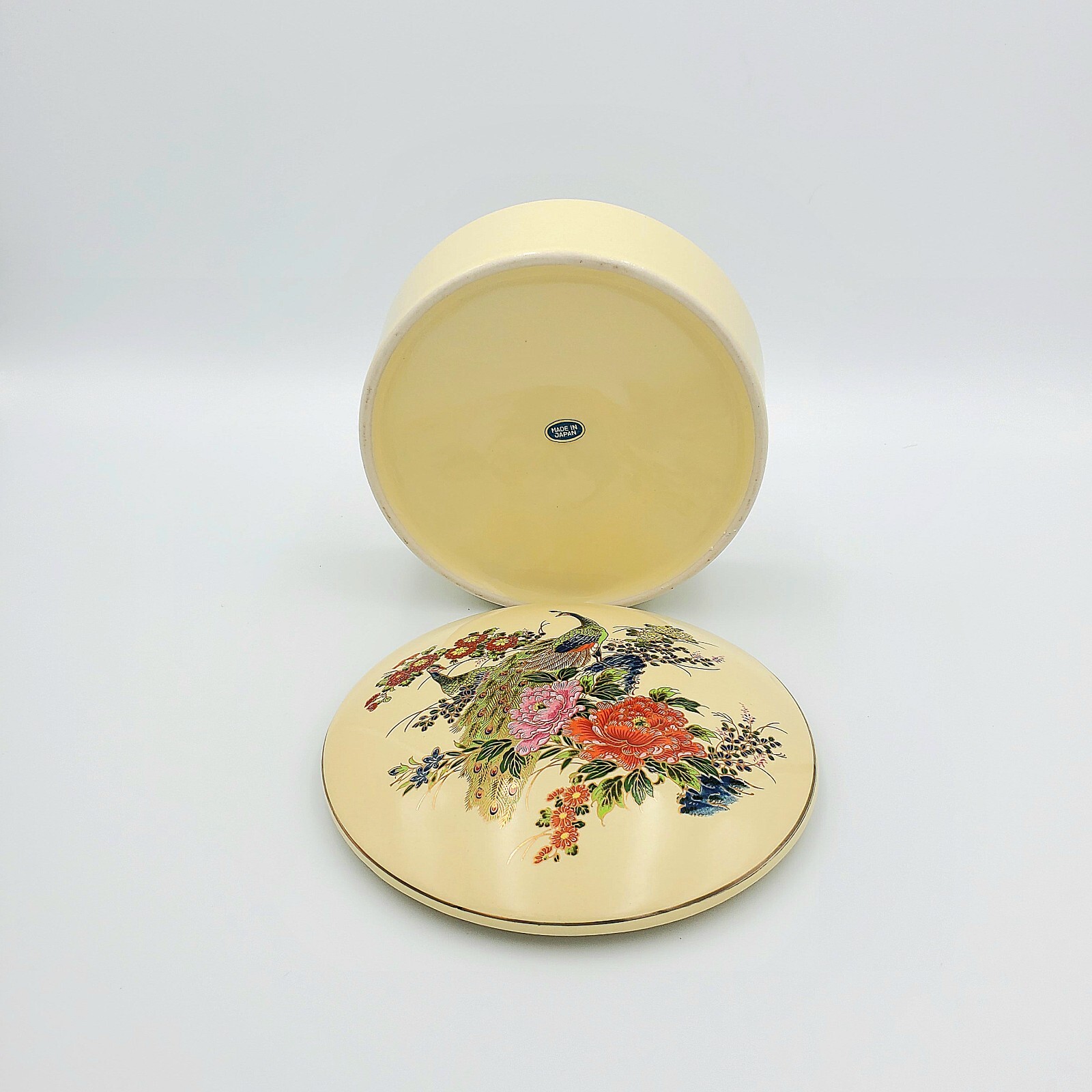 Vintage Peacock Floral Porcelain Hand- Painted Trinket box
