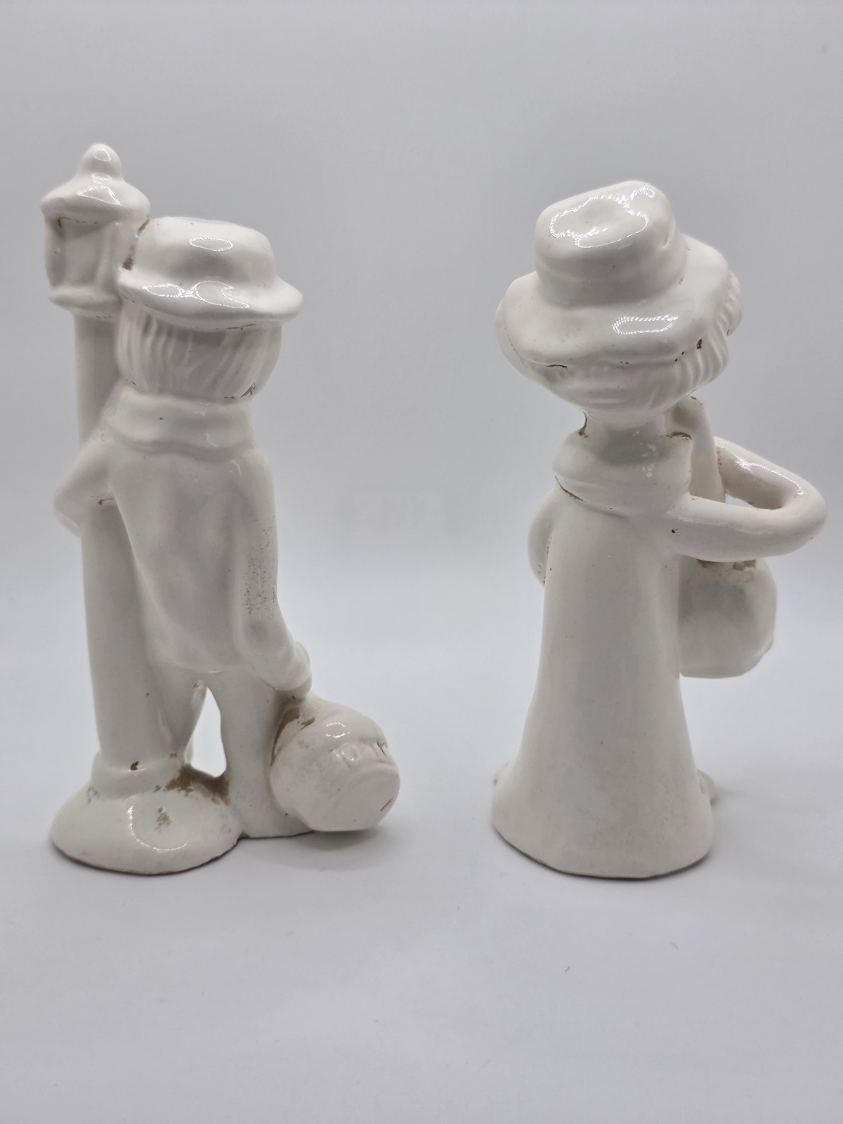 Vintage Japan Hobo Tramp Set Of 2 Ceramic Figurines F-389 Distressed White Set