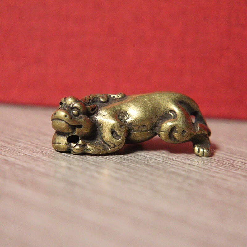 Solid Brass Animal Statue Tea Pet Ornament Lucky Beast Pixiu Figurine Toy Craft