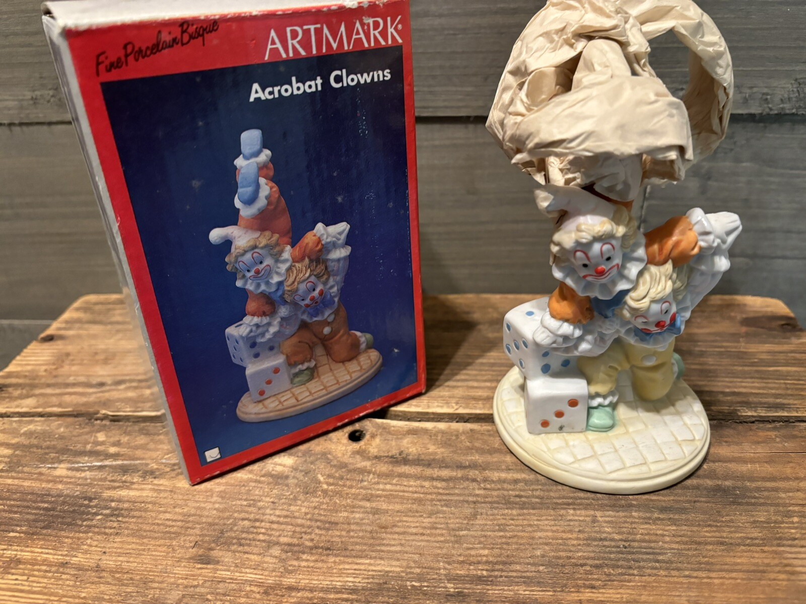 Vintage Artmark Fine Porcelain Bisque Acrobat Clowns Figurine – New In Box
