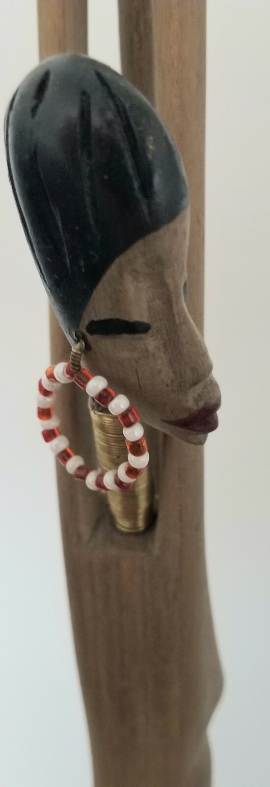 TWO Wood Figure Women Brass Neck Ring Hand Carved South Africa Vintage 22″